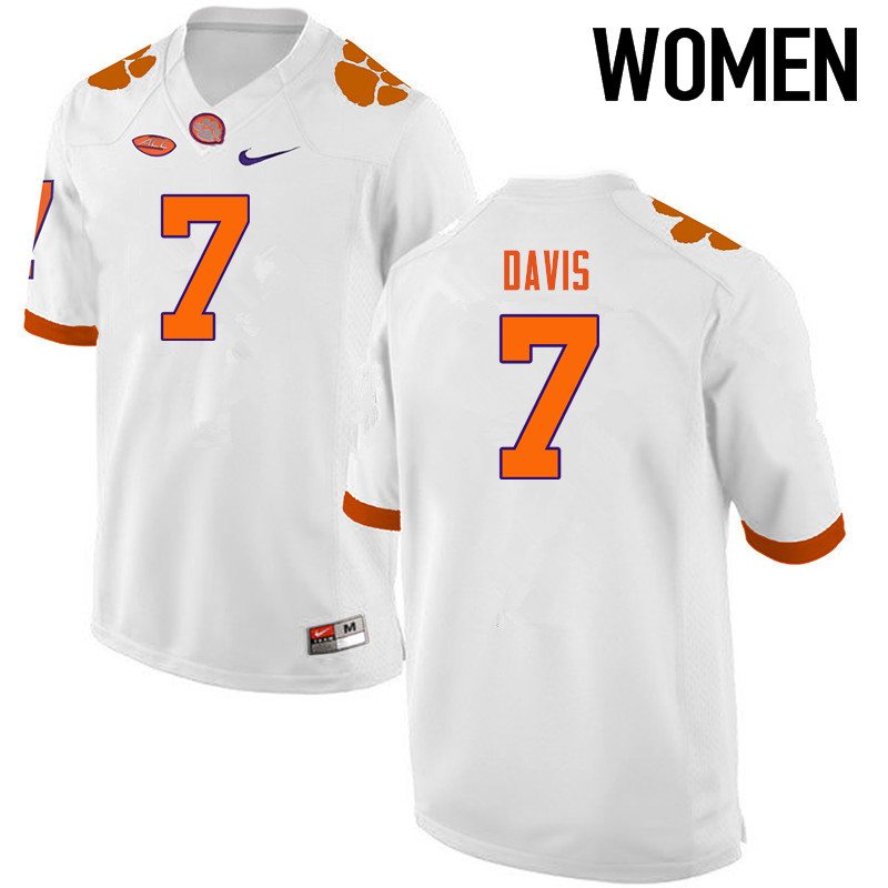 Women Clemson Tigers #7 LaSamuel Davis College Football Jerseys-White